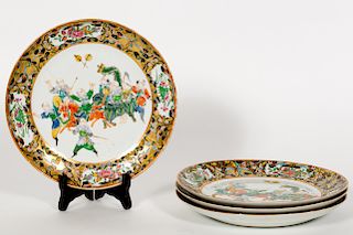 Set, 4 Chinese Export Porcelain Plates, Warriors