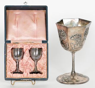 Chinese Export Silver Goblet with Two Cordials
