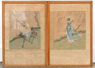 Pair of Japanese Figural Works on Silk