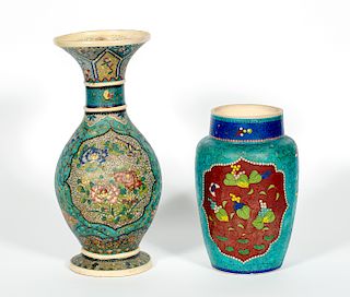 Two Japanese Cloisonne on Porcelain Vases