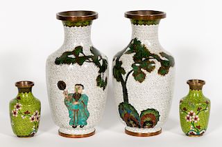 Four Japanese Cloisonne Vases, Two Pairs