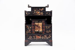 Japanese Lacquered & Painted Table Top Cabinet