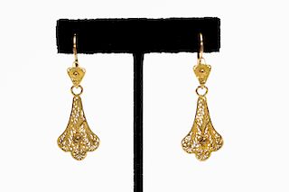 Victorian Gold Filigree Dangle Earrings