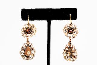 Georgian Gold, Pearl, Garnet Earrings