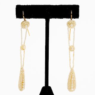 Pair, Gold & Pearl Dangle Earrings