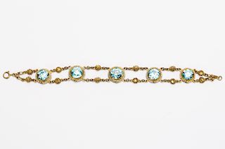 10k Gold, Blue Zircon, & Seeded Pearl Bracelet