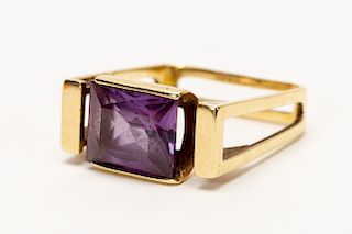 14k Yellow Gold & Purple Sapphire Square Ring