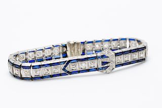 Art Deco 18K  Diamond & Sapphire Buckle Bracelet