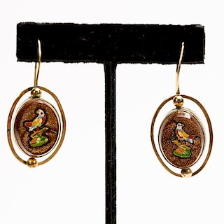 Pair, Gold Stone and Micro Mosaic Earrings
