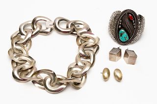 Vintage Navajo Cuff W/Mexican Necklace & Earrings