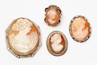 Gold & Sterling Mounted Cameo Pins, Ring