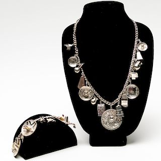 Mexican Silver Sombrero Motif Necklace & Bracelet