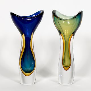 Pair, Ernest Gordon for Kosta Sommerso Glass Vases