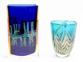 2 Art Glass Vases; Egermann Exbor & MDINA