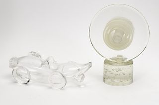 2 Contemporary Colorless Art Glass Sculptures