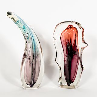 Paul Manners Two  Abstract Art Glass Sculptures