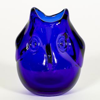 Dominick Labino Cobalt Blown Glass Owl Vase