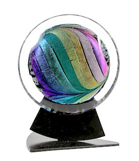 Rollin Karg  Art Glass Disc Sculpture on Stand