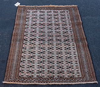 Hand Woven Turkman Rug or Carpet, 3' 5" x 4' 5"