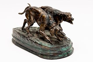 After P.J. Mene, Bronze Sculpture of Hunting Dogs
