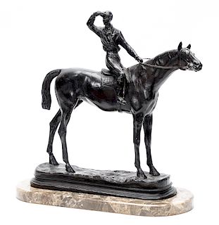 After P.J. Mene, Bronze Figure of Horse and Jockey