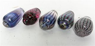 Five Blown Glass Perfume Bottles, Height 5 1/4 inches.