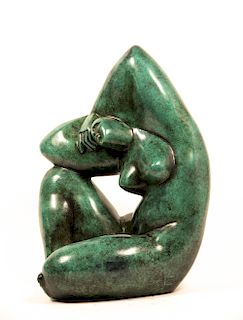 Catherine Lorain Seated Figural Bronze Sculpture