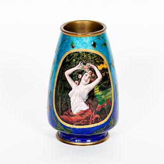 French Enamel Decorated Vase, H. Doublet