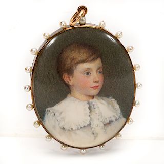 Portrait Miniature in Pearl Decorated Frame