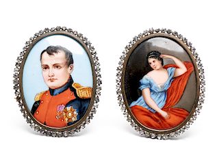 Pair Miniature Portraits, Napoleon & Mme. Recamier