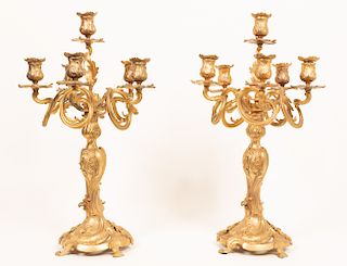 Pair, Fine French Rococo Gilt Bronze Candelabra