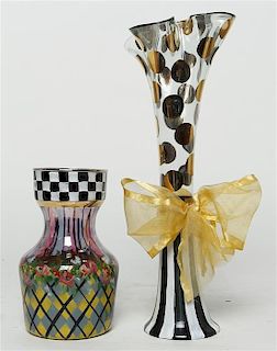 Two Mackenzie Childs Glass Vases, Larger 11 1/2 inches.