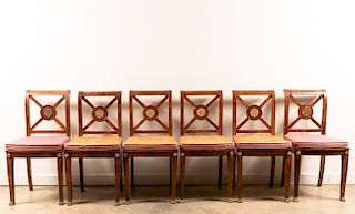 Six Empire Style Karelian Birch Side Dining Chairs