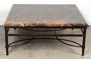 Black & Red Marble Top Wrought Iron Coffee Table