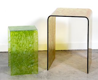 Nest of Two MCM Glass Waterfall Tables with Color