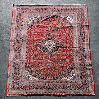Hand Woven Kashan Rug or Carpet, 9' 7" x 12' 8"