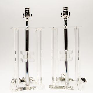 Pair of MCM Lucite & Chrome Table Lamps