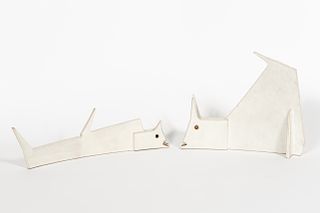 Two White Glazed Bruno Gambone Ceramic Animals