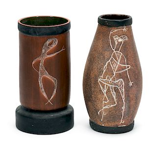 Two Mexican Mid Century Sgraffito Pottery Vases