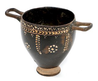 Greek Black Glazed Pottery Skyphos