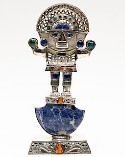 Mayan Style Sterling & Stone Tumi Figure