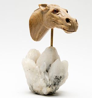 Hand Carved Caramel Onyx Horse Head on Crystal