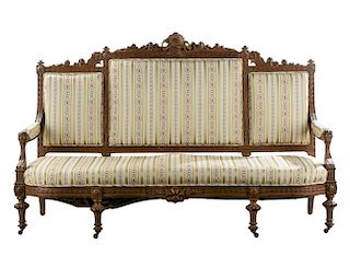 Late 19th C. French Large Walnut Sofa