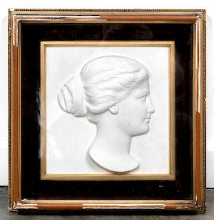 Framed Marble Figural Profile Plaque in Shadow Box