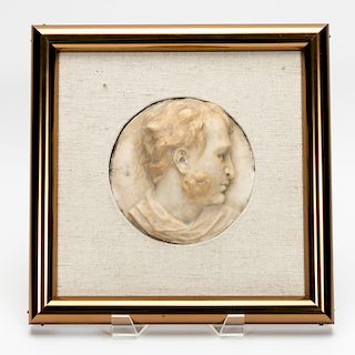 Finely Carved Marble Profile of a Man, Framed