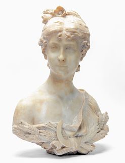 19th C. Signed Alabaster Bust, Goddess Demeter
