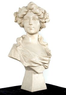 Cast Marble Portrait Bust of a Woman