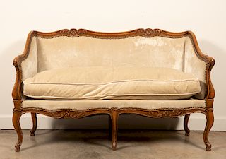 Louis XV Style Small Upholstered Walnut Settee