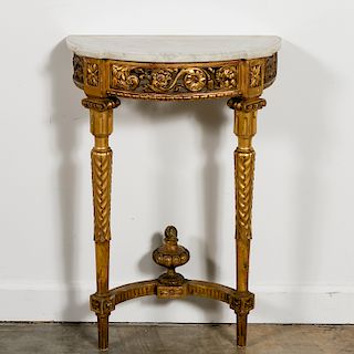 Small Marble Top French Gilt Wood Console