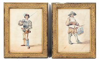 Pair, 19th Century French Costume Watercolors